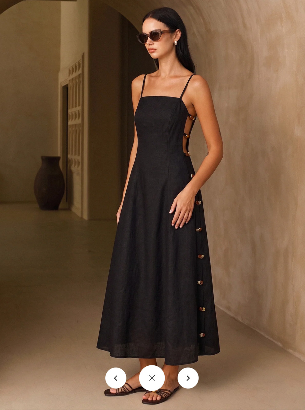NWT Commense Linen-Blend Amber Detail Cami Midi Dress Sz S